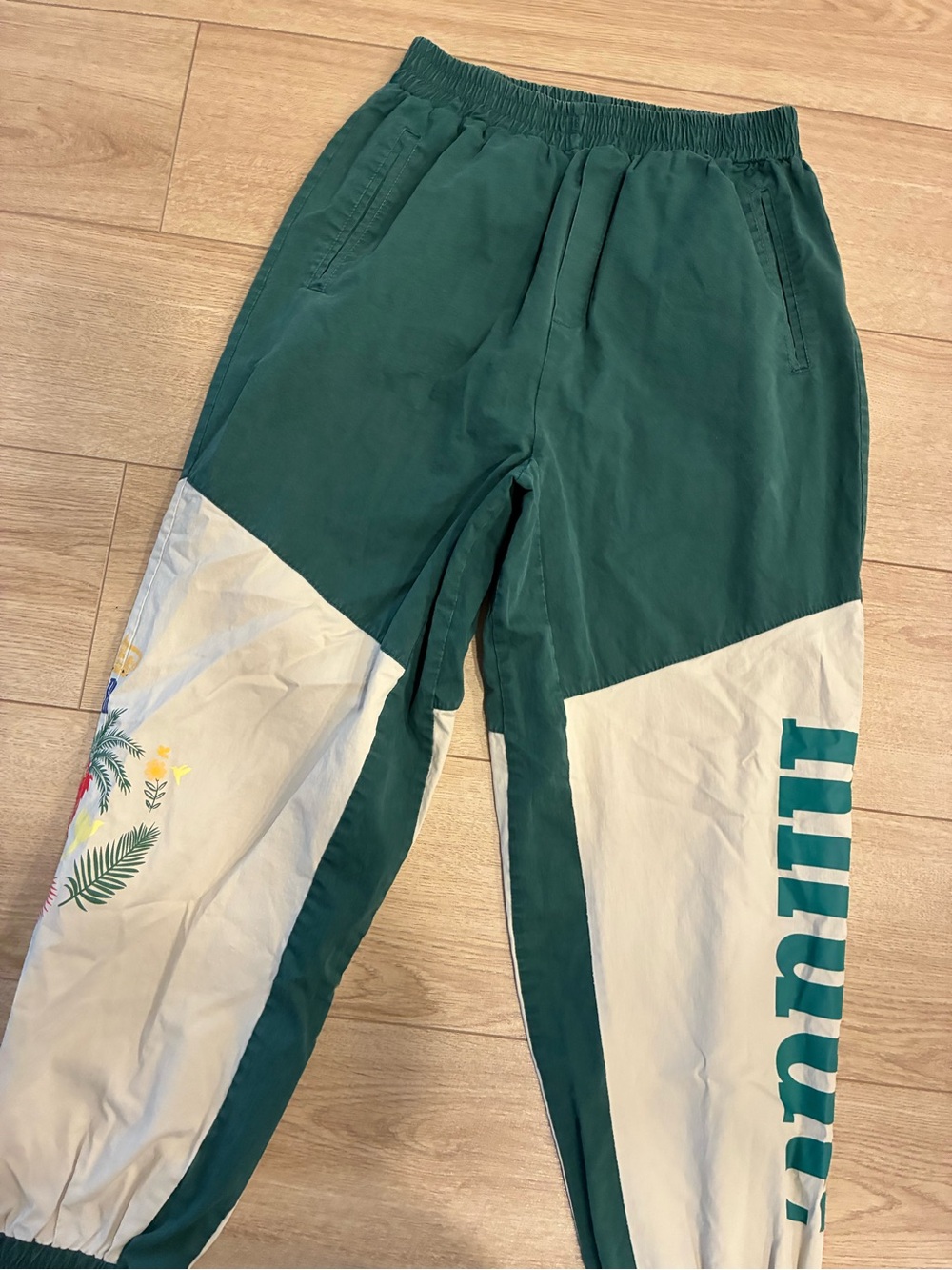 Rhude Men's Green Cotton Twill Graphic Logo Flight Pants Size L *READ